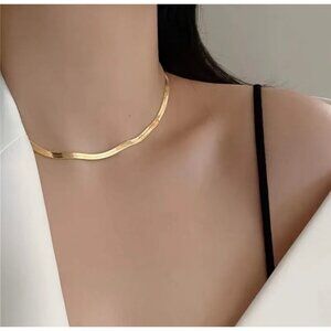 18k Gold Plated Minimalist Herringbone Necklace With Adjustable Chain